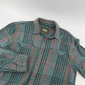 Howler Bros Mens M Plaid Flannel Shirt Teal Orange Cotton Button Down Heavy